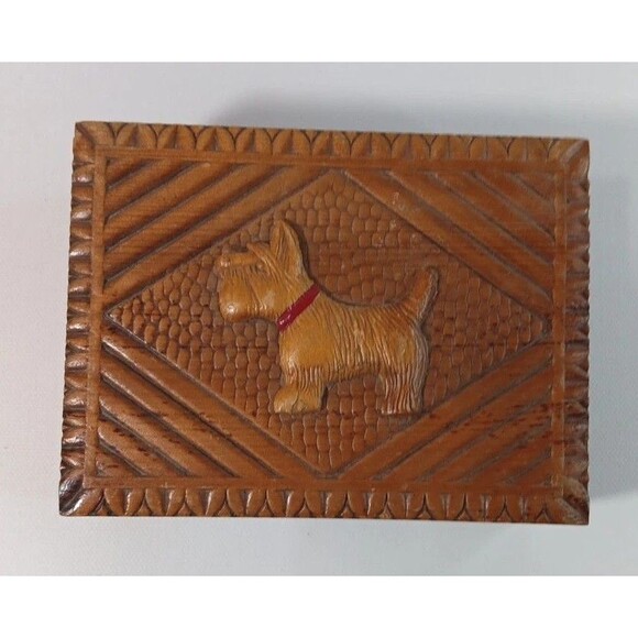 Wood Scottie Dog Box 5X3 3/4X2 Inch * - Picture 1 of 10